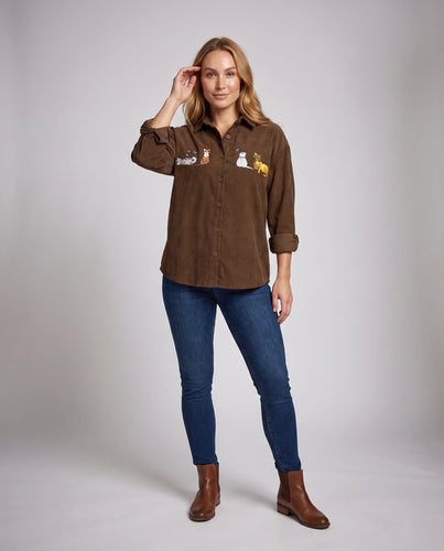 Frauen Gemütliche und Modische Shirt-Bluse mit Katzenstickerei Shop Nory