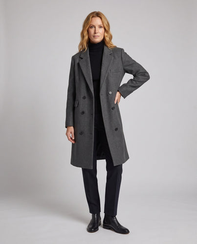 Damen Klassischer Wollmantel mit Doppelknopfverschluss Shop Nory