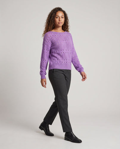 Damen Ajourstrick-Oversize-Pullover mit weitem Rundhalsausschnitt und flauschiger Haptik Shop Nory