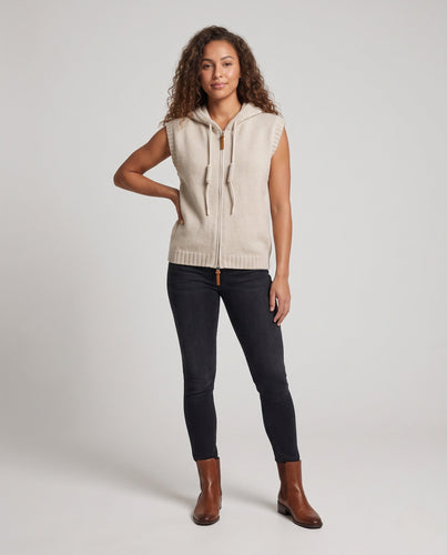 Damen Ärmellose Kapuzenstrickweste mit durchgehendem Reißverschluss und kaschmirähnlicher Weichheit Shop Nory