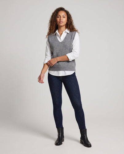 Damen Ärmellose Oversized Feinstrickweste mit tiefem V‑Ausschnitt und Nep‑Effekt Shop Nory