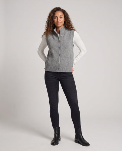 Damen Ärmellose Struktur-Strickweste mit hohem Rippenkragen, verdeckter Knopfleiste und Eingrifftaschen Shop Nory