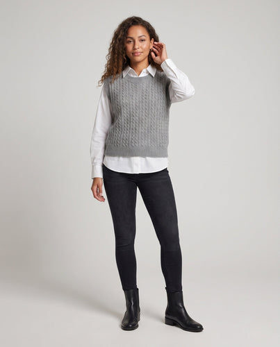 Damen Ärmellose Zopfstrick‑Weste im Mohair‑Look mit rundem Ausschnitt Shop Nory