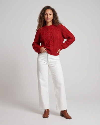 Damen Boxy-Pullover mit Zopfstruktur, Ajour‑Einsatz und weichem Flor Shop Nory