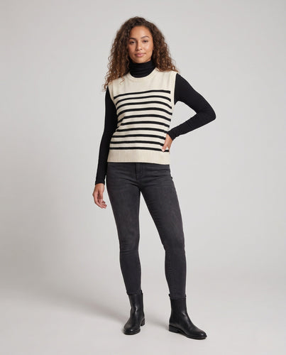 Damen Boxy-Strickpullunder mit maritimem Streifenmuster und feinem Rippkragen Shop Nory