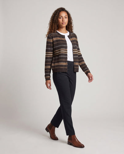 Damen Button-Through Feinstrick-Cardigan mit skandinavischem Ajourstreifen und softem Baumwoll-Mix Shop Nory
