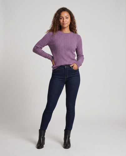 Damen Feiner gerippter Zopfmuster-Pullover mit Rundhalsausschnitt und kaschmirähnlicher Weichheit Shop Nory