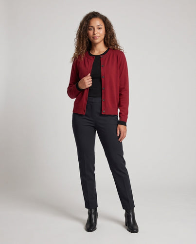 Damen Feiner Knopf-Cardigan mit Rundhals, Kontrast-Rippbündchen und kastiger Silhouette Shop Nory