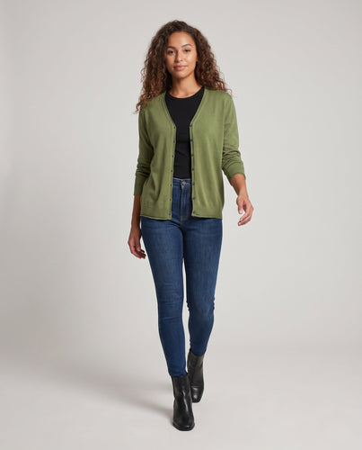 Damen Feiner leichter Knopfcardigan mit V‑Ausschnitt und transparentem Feinstrick Shop Nory