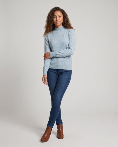 Damen Feiner Mélange-Mockneck-Pullover mit Ballonärmeln und feiner Struktur Shop Nory