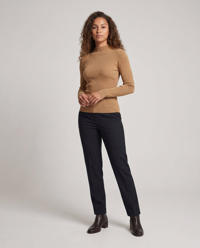 Damen Feiner Rippen-Strickpullover mit kurzem Stehkragen und figurbetonter Passform Shop Nory