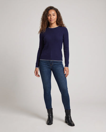 Damen Feiner Rippenstrick-Pullover mit kontrastierter Kantenverzierung und legerer Silhouette Shop Nory