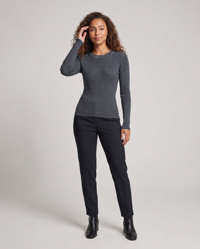 Damen Feiner Rippenstrickpullover mit kontrastierendem Glitzerkragen Shop Nory