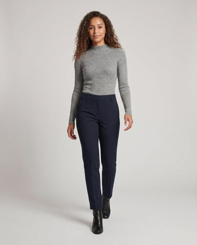 Damen Feiner Rippstrick-Langarmpullover mit kurzem Mockneck und figurnahem Schnitt Shop Nory
