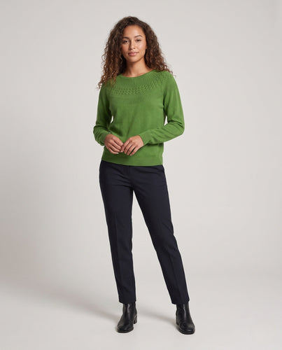 Damen Feiner Rundhalspullover mit Ajour‑Yoke und weichem Wollmix Shop Nory