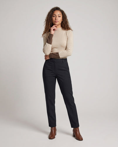 Damen Feiner Slim-Fit Stehkragenpullover aus Kaschmir‑Optik mit kontrastierenden Ärmelabschlüssen Shop Nory