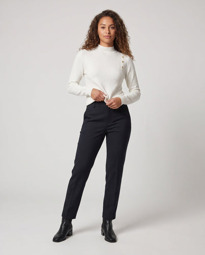 Damen Feiner Stehkragenpullover mit Schulterknopf-Detail und kaschmirähnlichem Finish Shop Nory