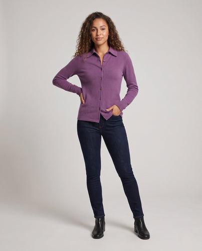 Damen Feiner Strick-Cardigan mit Hemdkragen, durchgehender Knopfleiste und kaschmirweicher Qualität Shop Nory