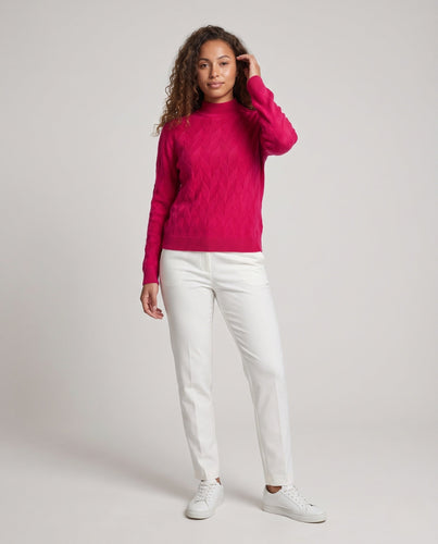 Damen Feiner Strickpullover mit geometrischer Ajourstruktur und schmalem Stehkragen Shop Nory