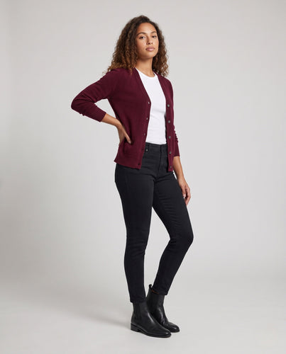 Damen Feiner V‑Ausschnitt-Cardigan aus Kaschmir‑Optik mit Rippbündchen Shop Nory