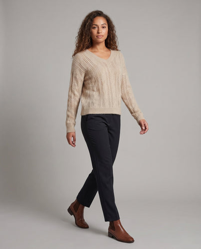 Damen Feiner V‑Ausschnitt-Feinstrickpullover mit Ajourmuster und legerer Oversize-Silhouette Shop Nory