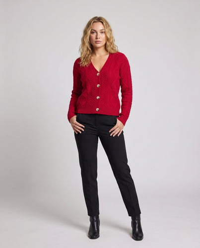 Damen Feiner Wollmix-Cardigan mit Zopfmuster, V‑Ausschnitt und Perlmuttknöpfen Shop Nory