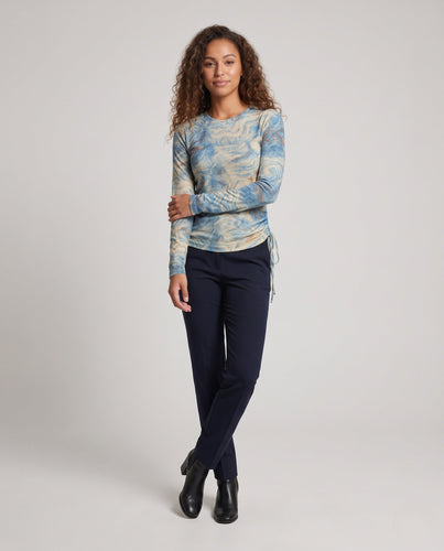 Damen Feines Langarmshirt mit zartem Aquarell-Blumenprint und Seitenschnürung Shop Nory