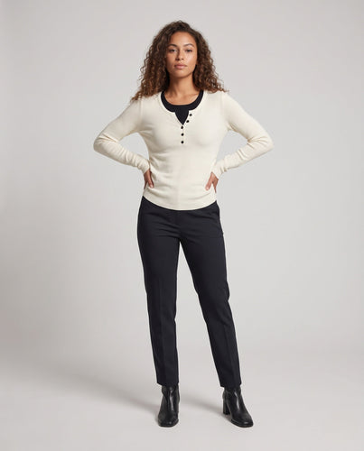 Damen Feines Layering-Longsleeve mit Knopfblende und Lagenlook Shop Nory