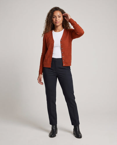 Damen Feinstrick-Cardigan mit V-Ausschnitt, strukturierter Blockoptik und durchgehender Knopfleiste Shop Nory