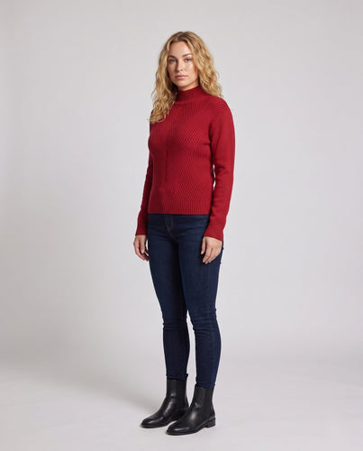 Damen Feinstrick-Mockneckpullover mit Chevron-Rippenstruktur Shop Nory
