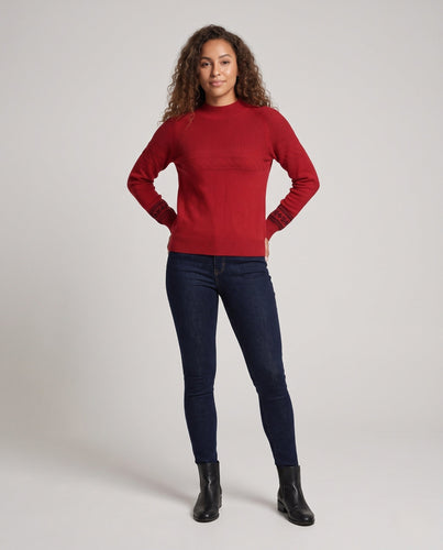 Damen Feinstrick-Pullover mit kurzem Stehkragen, strukturierter Passe und Norweger-Motiv am Ärmelsaum Shop Nory