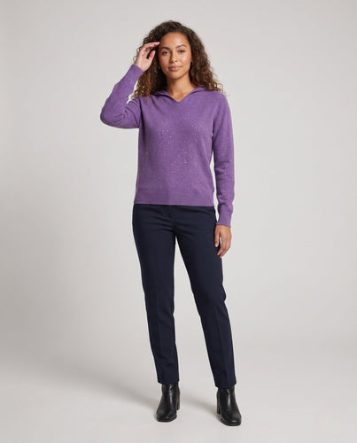 Damen Feinstrickpullover mit dezentem Glitzergarn, V‑Ausschnitt und geripptem Saum Shop Nory