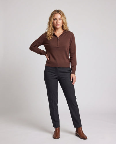 Damen Feinstrickpullover mit halbhohem Reißverschluss, Volumenärmeln und kaschmirähnlicher Optik Shop Nory