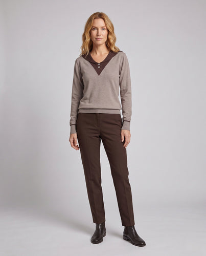 Damen Feinstrickpullover mit Matrosenkragen, V‑Einsatz und Zierknopfleiste Shop Nory