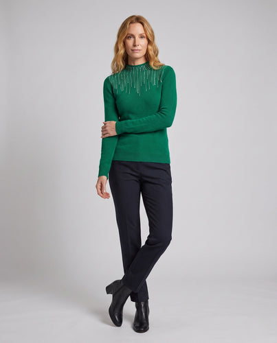 Damen Feinstrickpullover mit Mockneck, kaschmirweicher Angora‑Optik und Strasskaskade am Ausschnitt Shop Nory