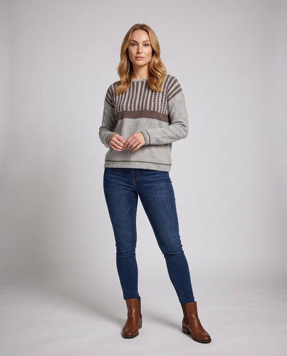 Damen Feinstrickpullover mit Zopfstruktur und kontrastierender Passe Shop Nory
