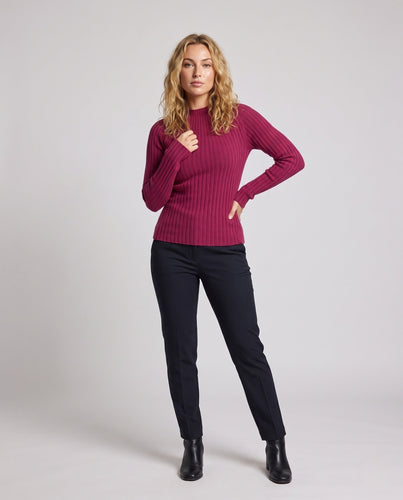 Damen Figurbetonter gerippter Feinstrickpullover mit kurzem Stehkragen und kaschmirähnlicher Weichheit Shop Nory