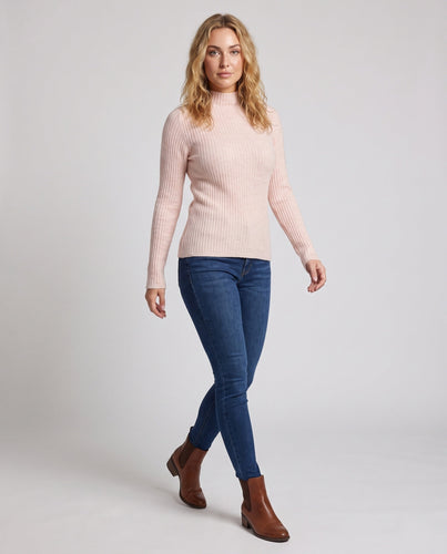 Damen Figurbetonter Rippenstrick-Pullover mit kurzem Stehkragen und elastischem Sitz Shop Nory