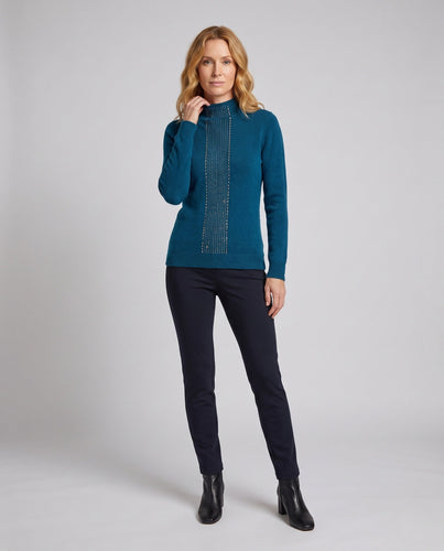 Damen Flauschiger Feinstrick-Pullover mit hohem Kragen und vertikaler Pailletten‑Applikation Shop Nory