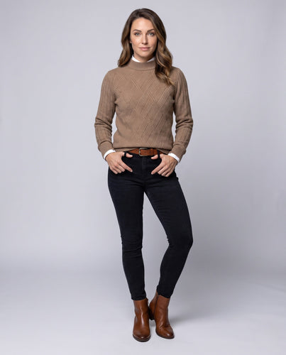Damen Flauschiger Stehkragenpullover im Mohair‑Look mit diagonaler Rautenstruktur Shop Nory