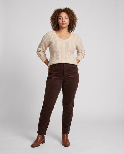 Damen Fluffiger V-Ausschnitt Kabelstrickpullover mit Offenen Details und Cashmere-ähnlicher Weichheit Shop Nory
