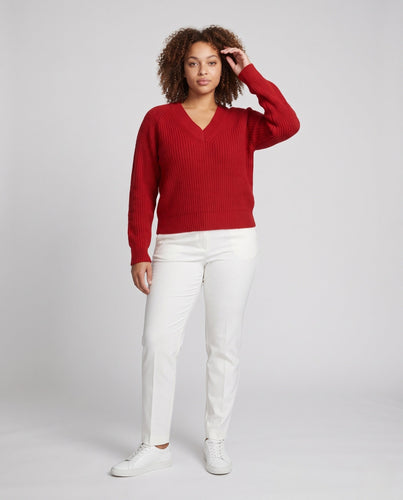 Damen flauschiger V-Ausschnitt Pullover im Mohair-Look mit gerippten Bündchen Shop Nory