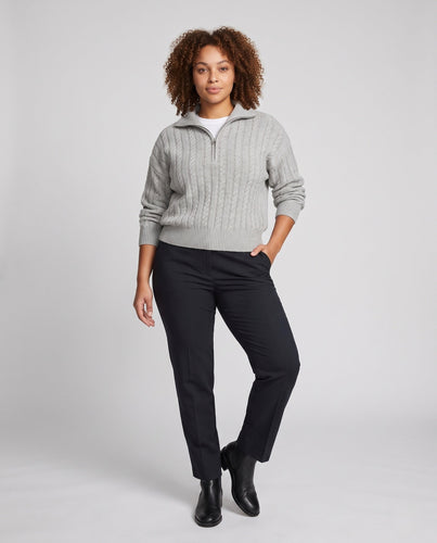 Damen Geflochtener Halbzip-Zopfstrickpullover mit Stehkragen Shop Nory