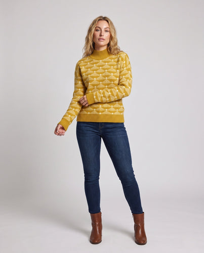 Damen Gemusterter Feinstrick-Mockneckpullover mit geometrischem Jacquard und kaschmirähnlicher Haptik Shop Nory