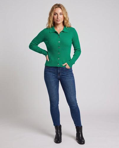 Damen Gerippter Button-Cardigan mit Polokragen und kaschmirähnlicher Weichheit Shop Nory