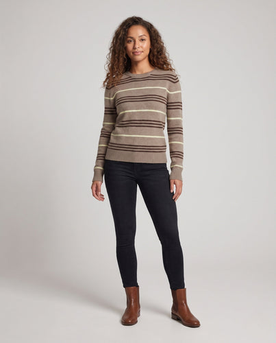 Damen Gestreifter Feinstrick‑Pullover mit Rundhalsausschnitt, flauschiger Mohair‑Optik und figurumspielender Silhouette Shop Nory