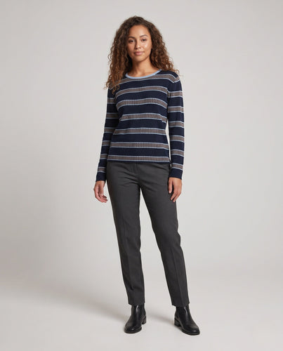 Damen Gestreifter Feinstrickpullover kastige Kurzform mit strukturierter Streifenoptik Shop Nory