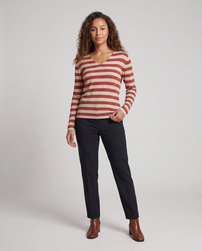 Damen Gestreifter Feinstrickpullover mit V‑Ausschnitt und lässiger Oversize‑Passform Shop Nory