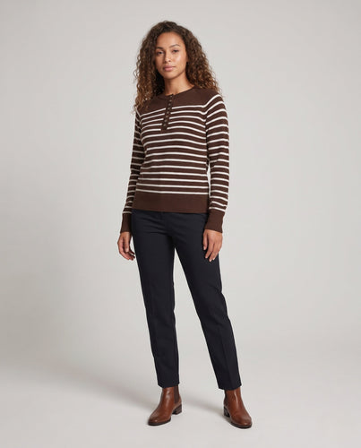 Damen Gestreifter Feinstrickpullover mit Zierknopfleiste und Raglanärmeln Shop Nory