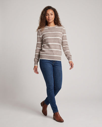 Damen Gestreifter Feinstrickpullover mit Ziernaht und Rundhalsausschnitt Shop Nory